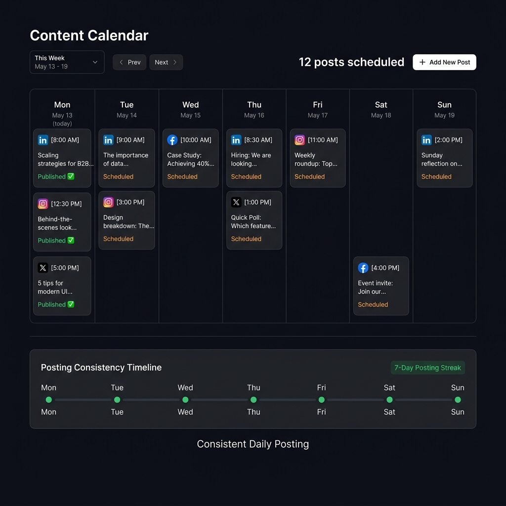 Content calendar interface