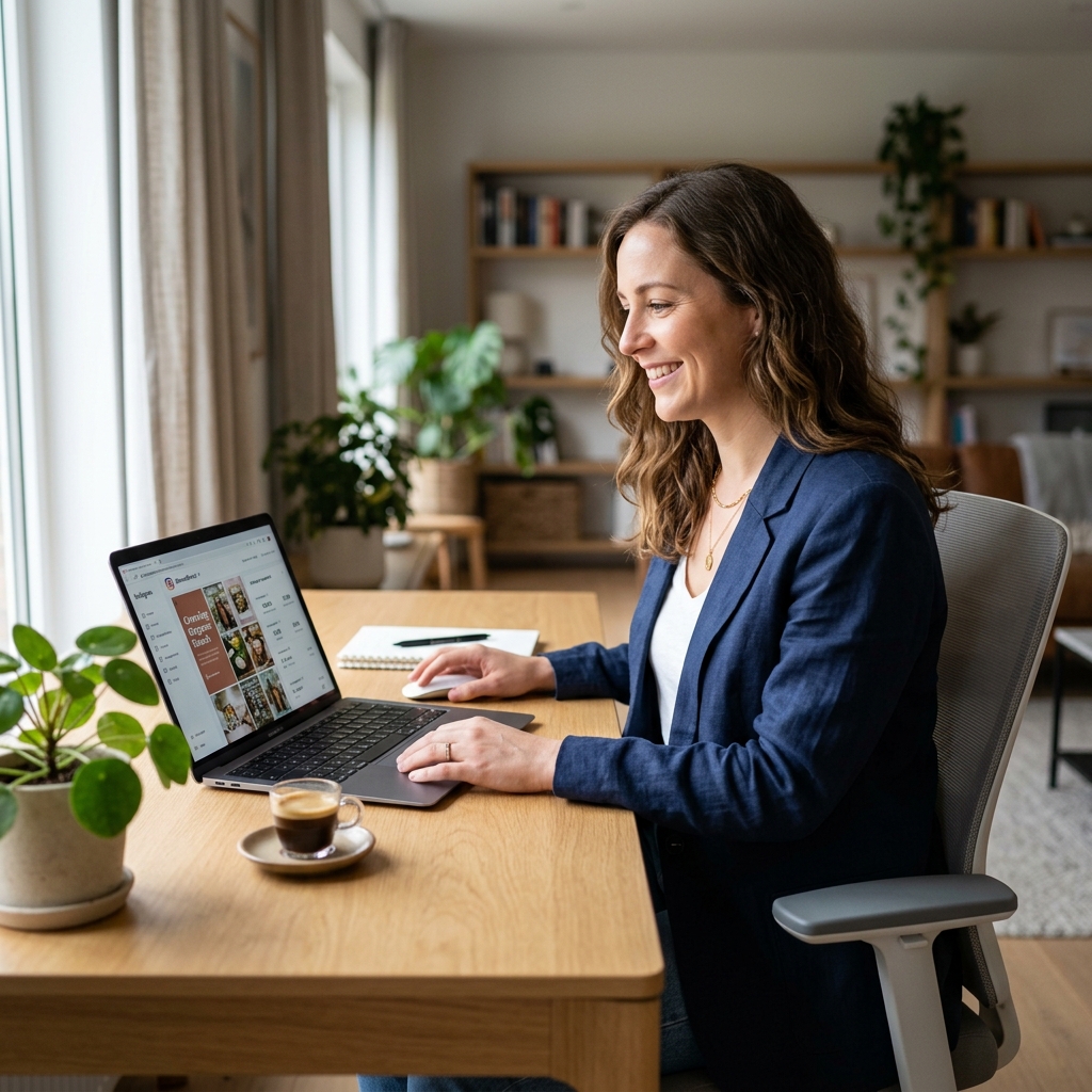 Business owner managing social media effortlessly